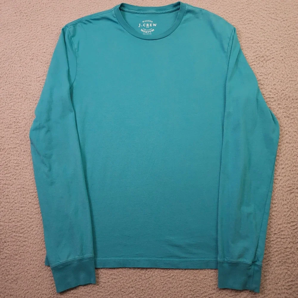 J Crew Long Sleeve T-Shirt Mens Medium Teal Washed Cotton Crew Neck Long Sleeve